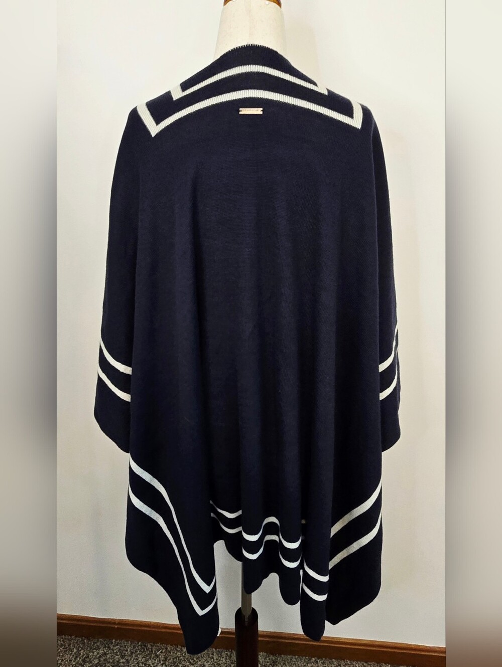 Navy Lauren Ralph Lauren Nautical Cape Poncho Coastal Preppy Academia Minimalist - Picture 8 of 10
